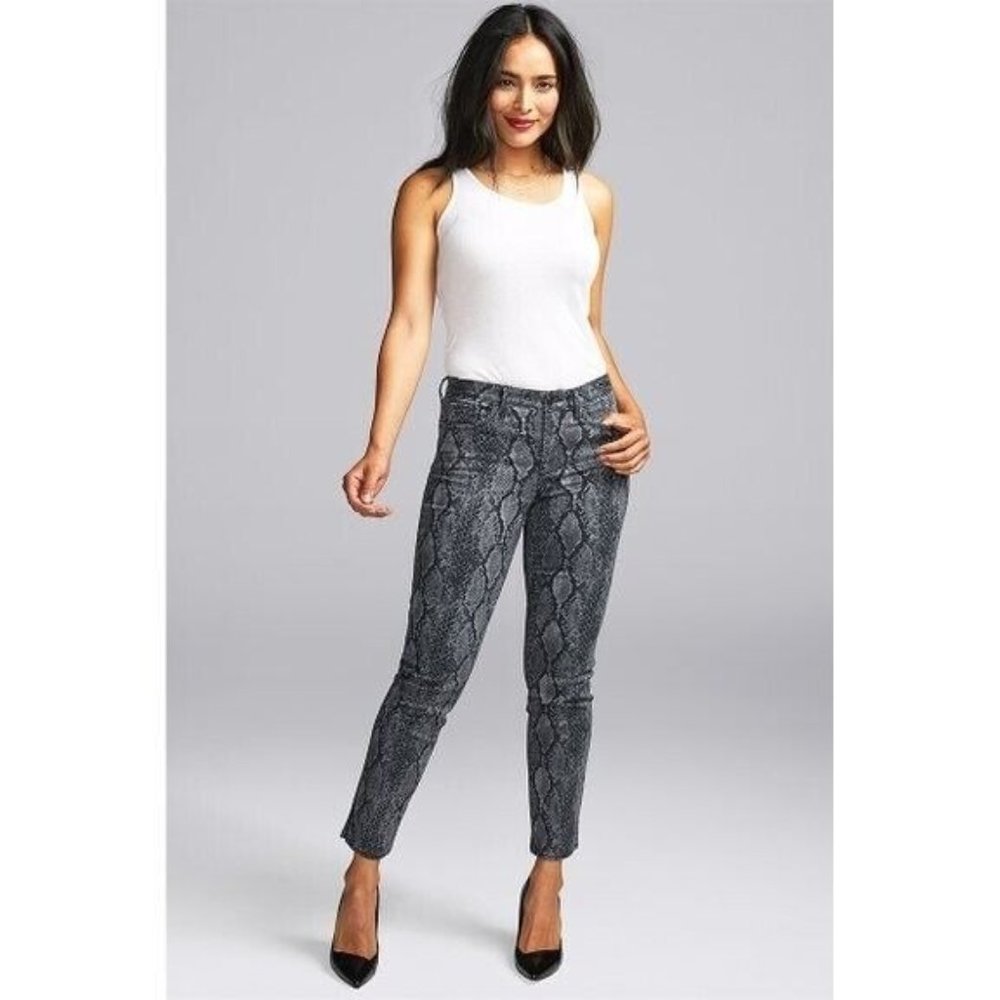 NYDJ Women's Marilyn Straight Diamondback Snake Print Ankle Jeans Size 10